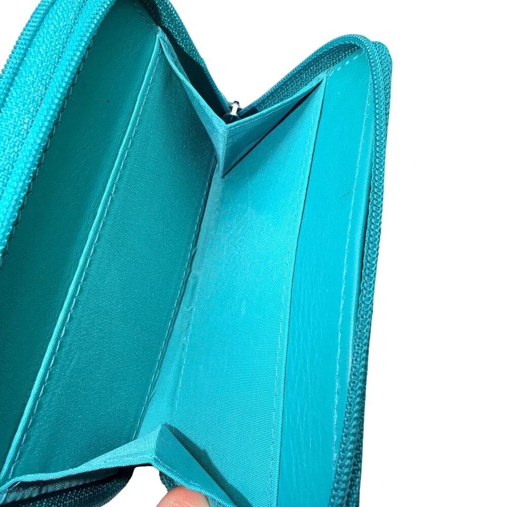 ili New York Turquoise Leather Zip Around Credit Card Wallet ID Holder - Picture 7 of 9